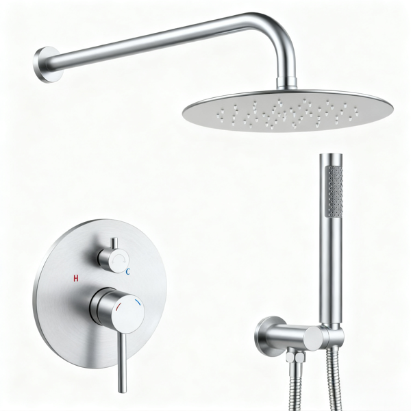 Shower System Shower Faucet Combo Set Wall Mounted With 10" Rainfall Shower Head And Handheld Shower Faucet