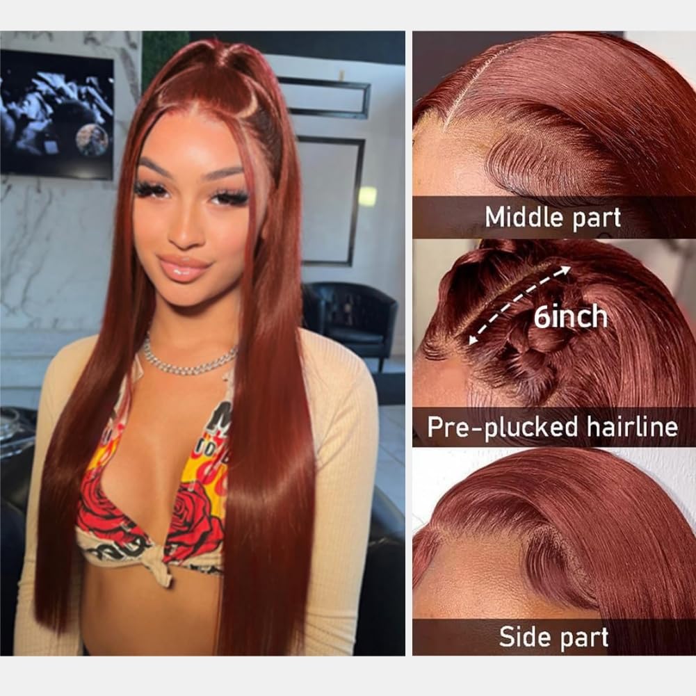 Reddish-brown 10-inch Straight 13x6 Lace Front Human Hair Wig, Density. - view 3