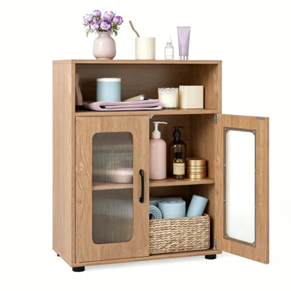 Natural Modern Engineered Wood Bathroom Cabinet With Open Compartment - view 3