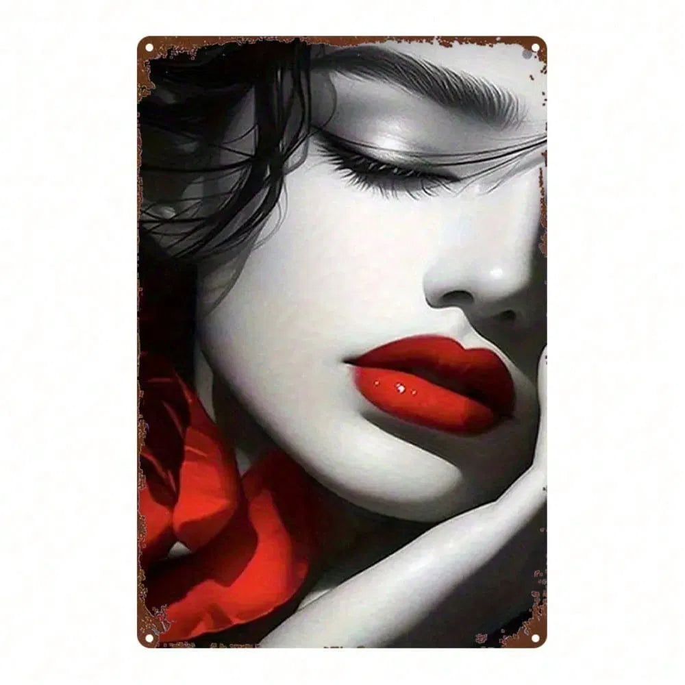 1pc Red Lips Rose Metal Sign 8x12 Inch, Vintage Printed Tin Plaque Iron Wall Art - view 6