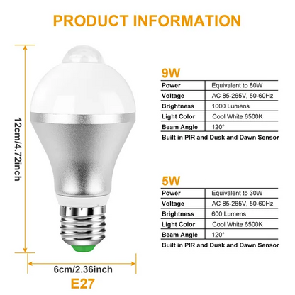 E27 Motion Sensor Light Bulb 9W 5W 6500K Dusk To Dawn - view 2