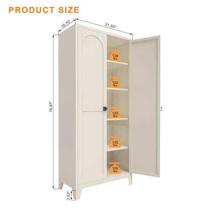 71'' 2 Shapely Door Cabinet With Lock, Metal Storage Cabinet With Doors And Adjustable Shelves, For Kitchen, Bedroom - view 3