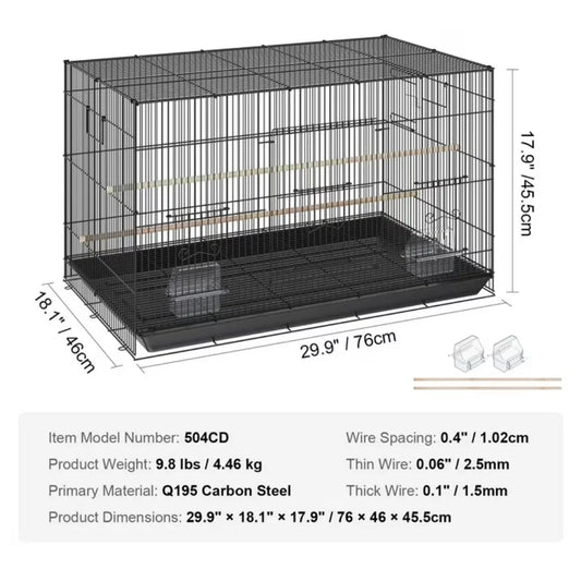 30" Bird Enclosure, Durable Metal Cage for Small Parrots, Budgies, Lovebirds, and Canaries - view 2