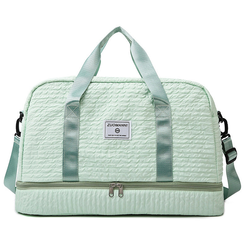 Solid Color Travel Duffle Bag With Ruched Design Portable Luggage Bag Dry And Wet Separation Fitness Gym Shoulder Bag - view 4