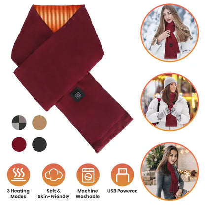 Electric Heated Winter Scarf USB Heating Neck Wrap Unisex Heated Neck Shawl Soft Warm Scarves With 3 Heating Modes