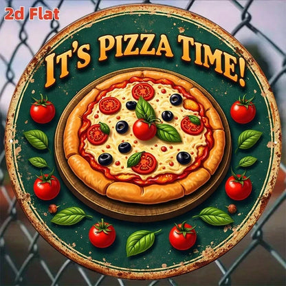 1pc 2D Flat Round Sign Pizza Time Retro, "Decorative Plaque 8x8in" Delicious Pizza - view 4