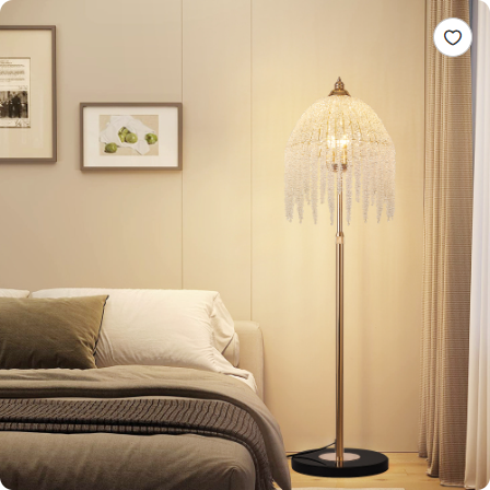3-Light Elegant Crystal Floor Lamp Vintage Waterfall Design With Cascading Crystal Beads And Marble Texture Base - view 6