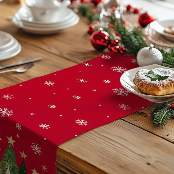 Christmas Table Runner 13x72 Inch, Xmas Trees Snowflakes Holiday Decorative Farmhouse Table Decoration For Kitchen - view 5