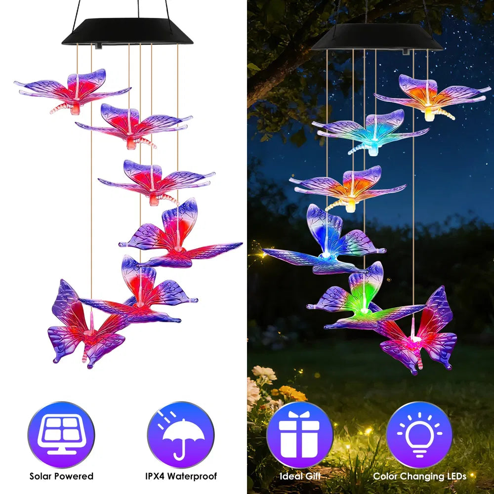 Solar Butterfly Wind Chime 7 Color Changing Wind Chime For Outside IPX4 Waterproof Outdoor Garden Yard Decor - view 5
