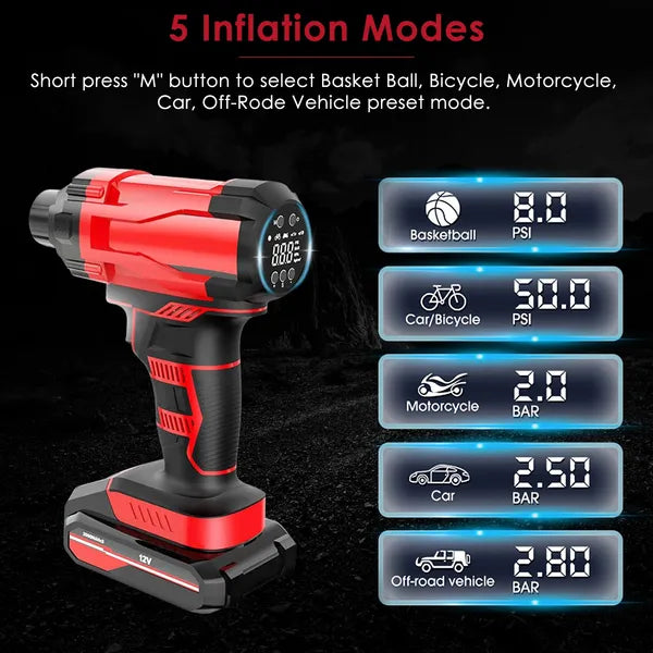 150PSI Cordless Car Tire Pump 6000mAh Rechargeable Tire Inflator 12V Portable Electric Air Compressor With LED Light - view 3