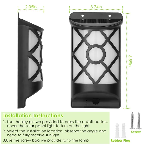 Flame Solar Lights Outdoor 96 LEDs Waterproof Flickering Flame Wall Mount Lamp Auto On Off - view 3
