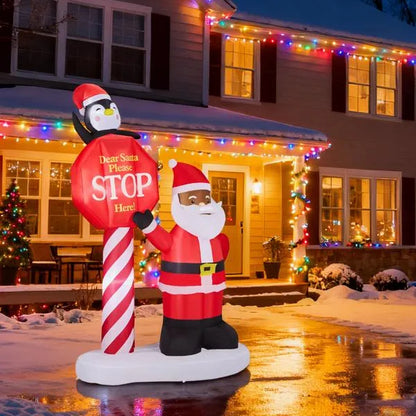 8.2FT Lighted Christmas Inflatable Decoration, Inflatable Black Santa & Road Sign - view 7