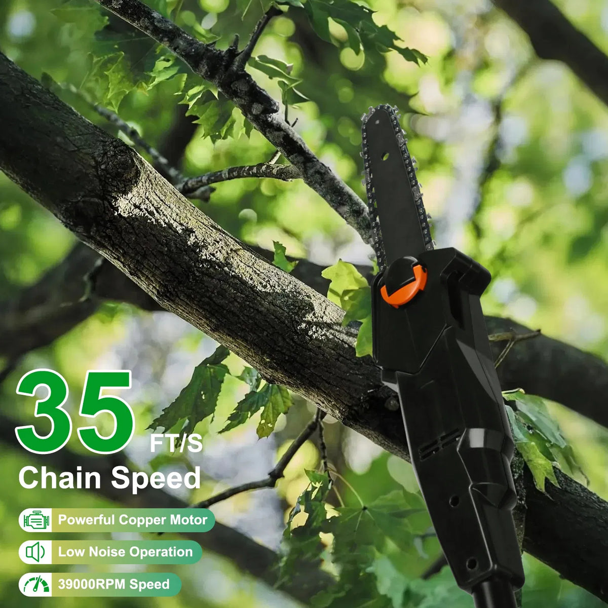 6in Cordless Pole Saw 7.4FT Maximum Extendable Length 35FT S Speed Electric Pole Chainsaw 2Pcs 3.0Ah Batteries - view 6