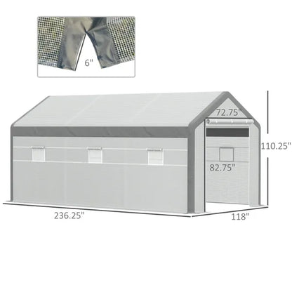 20' X10' X 9' Walk-in Greenhouse With Roll Up Door With 6 Closeable Windows - view 2