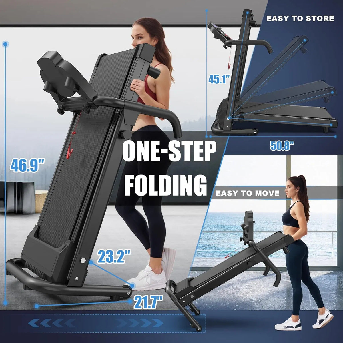 Foldable Treadmills for Home, Portable Treadmill with Handles, 2.5HP Treadmills 300 lb Capacity, APP Control - view 5