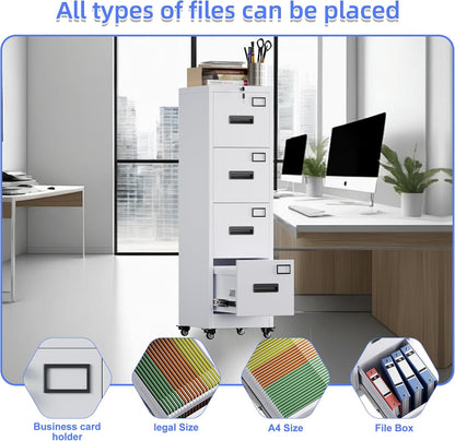 METAN 4 Drawer Vertical File Cabinet On Wheels, Lockable Office Files Storage Cabinet With Handle And Name Card - view 4