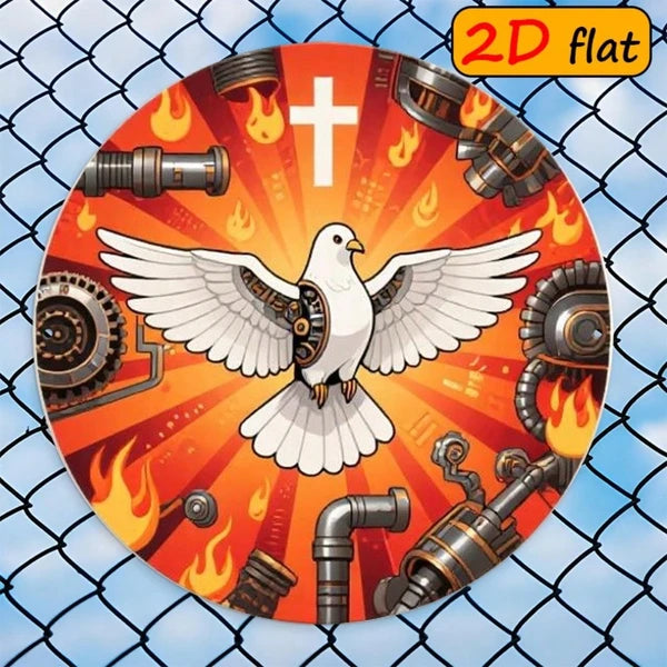 1pc 7.87x7.87in Round Aluminum Sign With White, 7.87x7.87in, Aluminum Sign With White Dove & Mechanical Elements - view 2