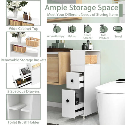 Slim White Bathroom Storage Cabinet (20" x7.5" x28.5") - Fits Tight Spaces (Tub-Toilet Gap) - view 10
