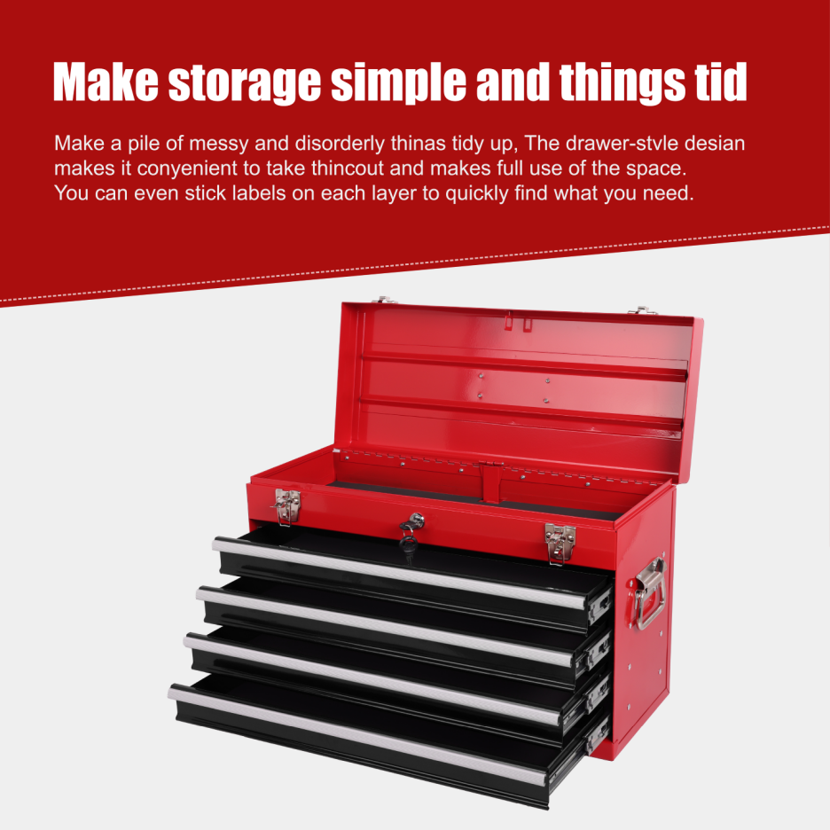 Heavy Duty Metal Tool Box, 21-inch, Portable Metal Tool Box With 4 Drawers, Small Tool Chest With EVA Liners - view 8