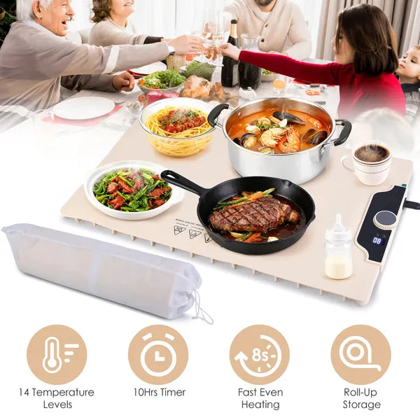 Food Warming Mat 23.6X15.8In 300W Fast Heating Electric Silicone Food Warmer With 14 Temp Levels 10Hrs Timer Settings - view 4