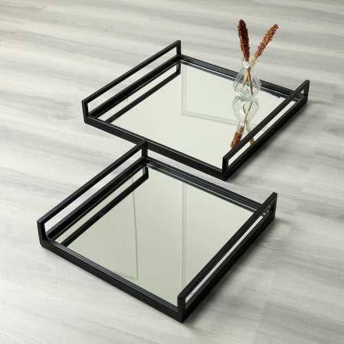 Handcrafted Glass With Metal Frame Serving Tray - 20x20x3 Inches Rustic & Elegant Design For Entertaining-Set Of 2