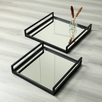 Handcrafted Glass With Metal Frame Serving Tray - 20x20x3 Inches Rustic & Elegant Design For Entertaining-Set Of 2