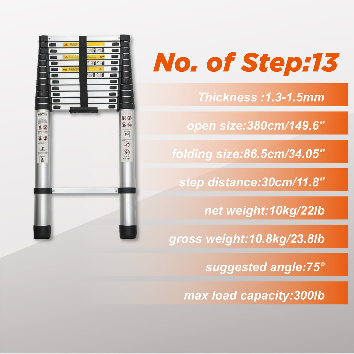 Telescoping Ladder 12.5FT, Telescopic Extension Ladder, Aluminum Alloy Folding Ladder Portable Multi-Purpose For Indoor - view 6