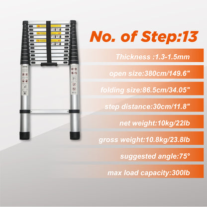 Telescoping Ladder 12.5FT, Telescopic Extension Ladder, Aluminum Alloy Folding Ladder Portable Multi-Purpose For Indoor - view 6