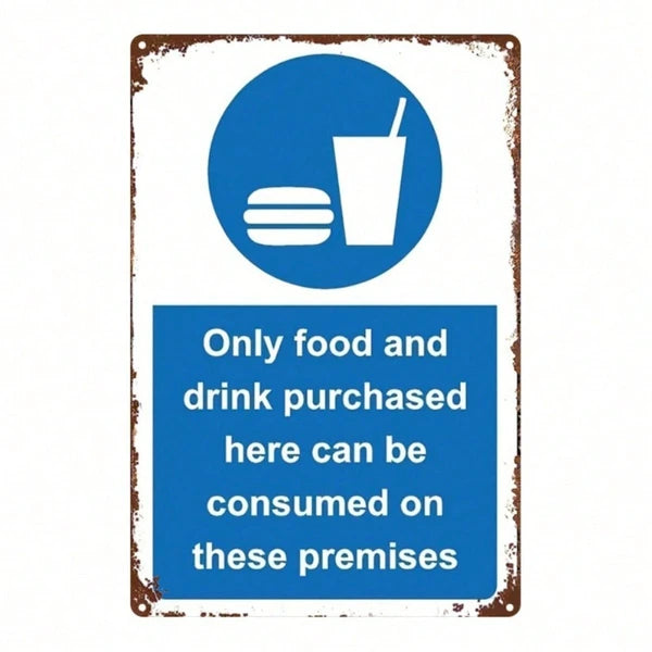 1pc Vintage Blue Metal Sign 8x12 Inch, Food & Drinks Only Allowed Here Wall Decor