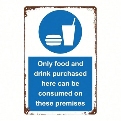 1pc Vintage Blue Metal Sign 8x12 Inch, Food & Drinks Only Allowed Here Wall Decor