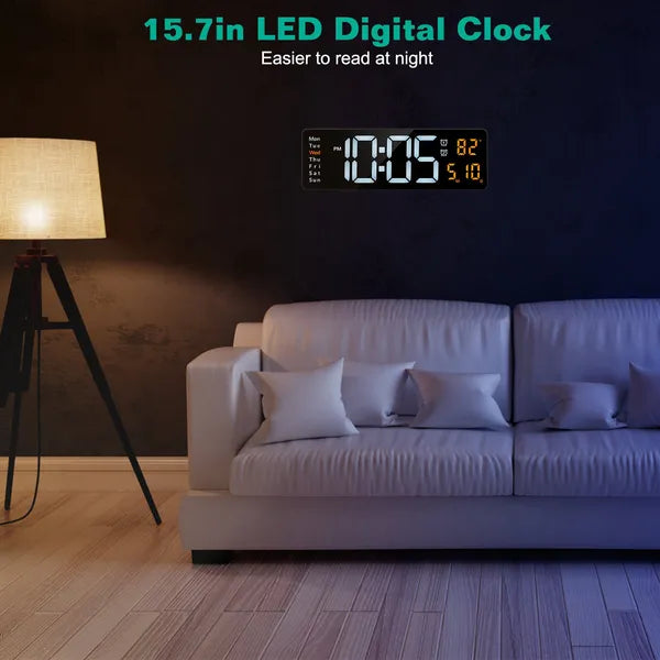 15.7in LED Digital Wall Clock With Remote Control 10 Level Brightness 3 Alarm Settings 12 24Hr Format Timing Countdown - view 4