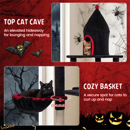 Gothic 5-Level Cat Tree 63" Tall with Sisal Scratching Posts Black Red Cat Tower - view 5