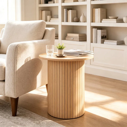 Minimalist Round Pedestal Side Table, Space-Saving Stable Nightstand with Rounded Edges & Anti-Slip Pads - view 5