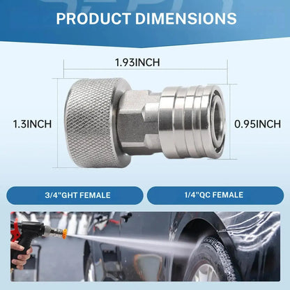 3/4" GHT to 1/4" Quick Connect Garden Hose to Pressure Washer Adapter, Stainless Steel Garden Hose Connectors - view 2