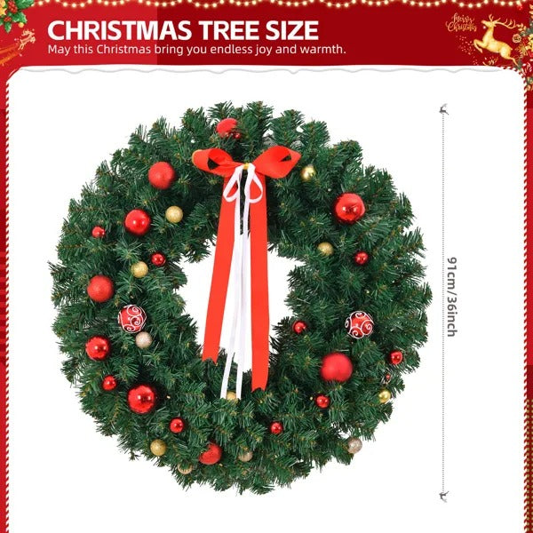 36in Pre-lit Battery Powered Christmas Wreath, Lighted Artificial Xmas Wreath With 80 Warm Lights And 270 PVC Tips - view 5