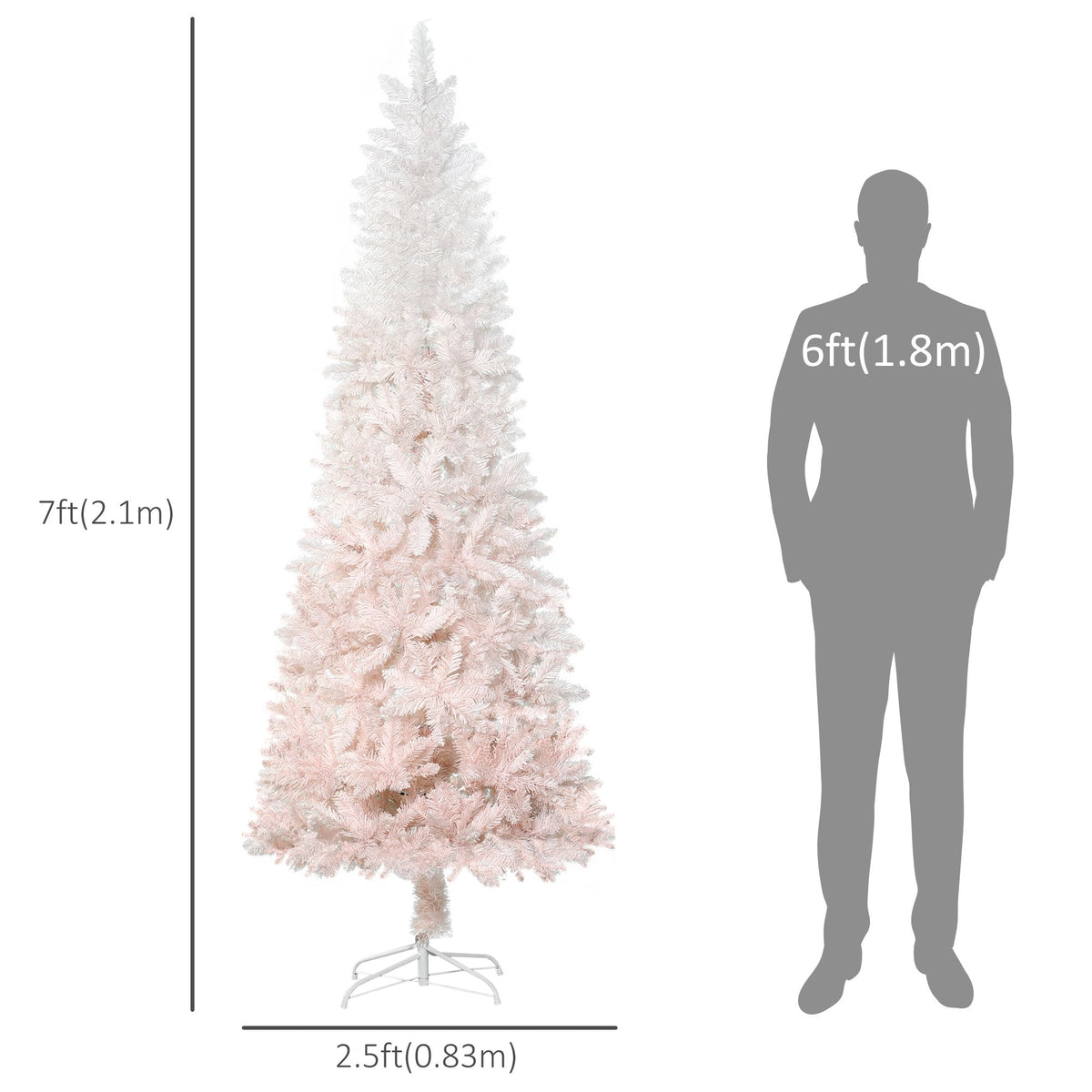 7ft Pencil Artificial Christmas Tree With Pine Realistic Branches, Auto Open, Pink And White - view 5