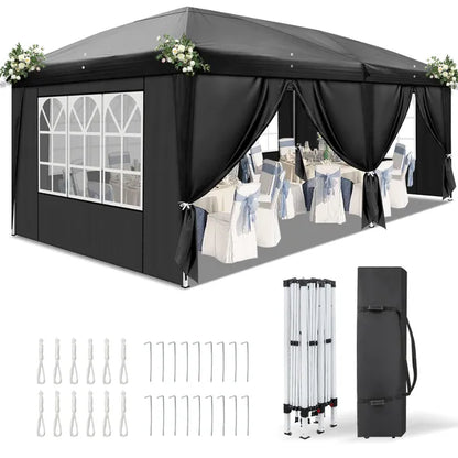 10' x20' Instant Pop Up Canopy Tent Black, 6 Panels 2 Doors 4 Mesh Windows, 28 And 22mm Powder Coated Steel Frame - view 4