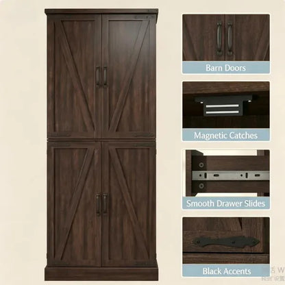 Rustic Barn Style Storage Cabinet With Adjustable Shelves 29.9 Inches X 15.7 Inches X 72 Inches For Kitchen - view 4