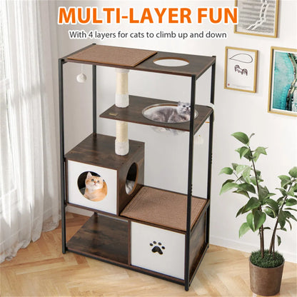 Stylish Wood-Metal Cat Tree - 33 lbs Per Layer Capacity, 2 Private Condos + 2 Relaxation Platforms - view 5