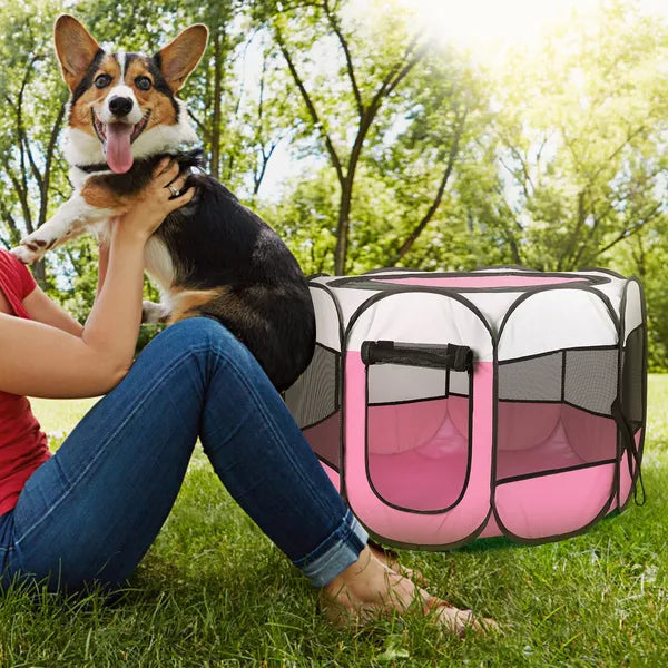 Portable Foldable Pet Playpen Exercise Pen Kennel Removable Zipper Top And Bottom Water Resistant Indoor Outdoor Use - view 2
