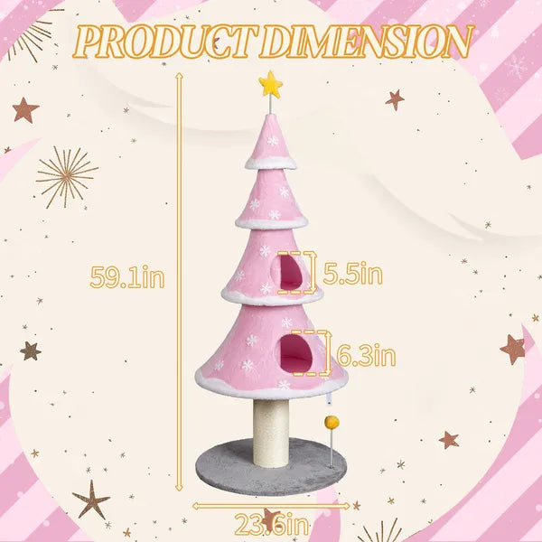 59in Large Tall Christmas Tree Cat Tower With 2 Cat Condos & Scratching Post - view 5