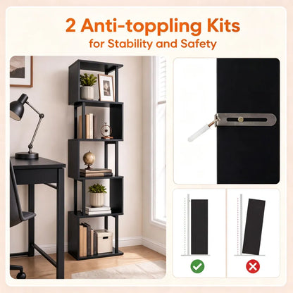 5-Tier S-Shaped Bookshelf, Modern Geometric Freestanding Display Shelf with Heavy-Duty Metal Frame - view 6