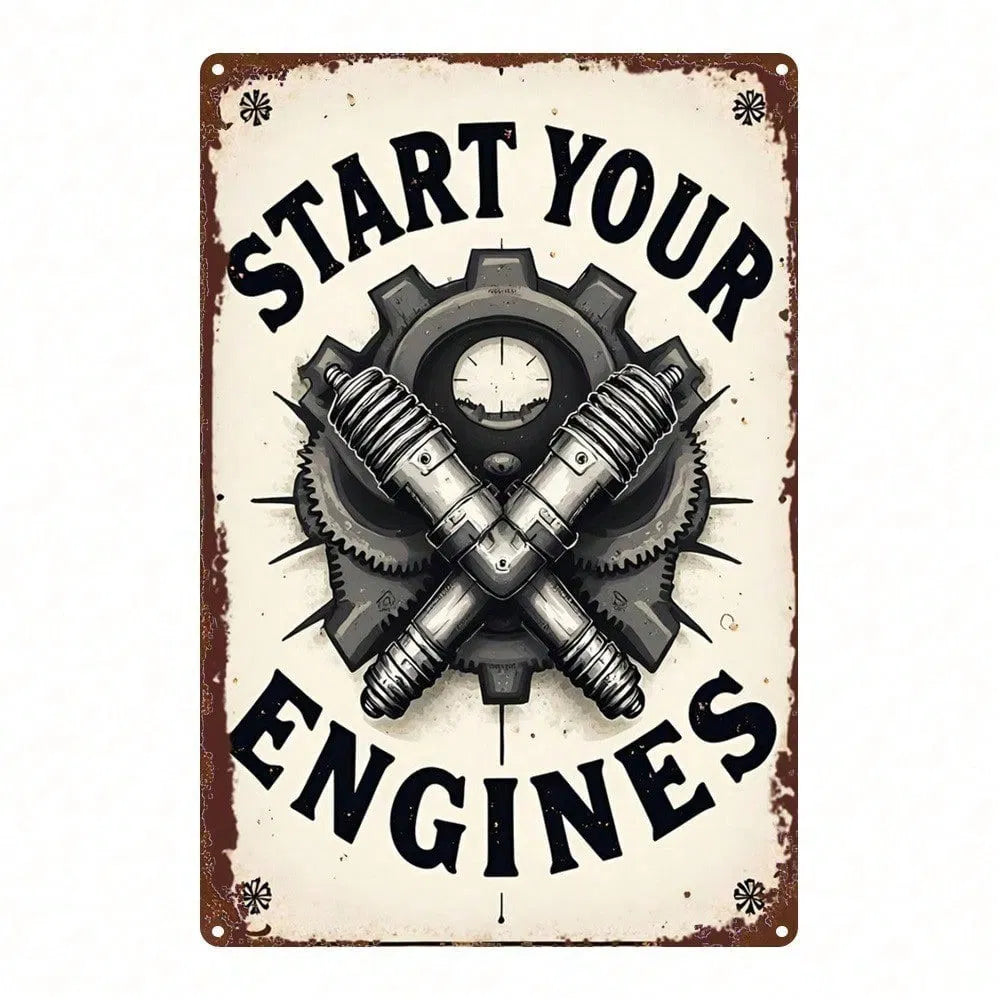 1pc 8x12 Inch Tin Sign Gear Spark Plug Classic Character Design, Vibrant Retro Metal Plaque For Bedroom Home Theater - view 6