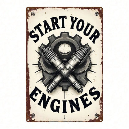 1pc 8x12 Inch Tin Sign Gear Spark Plug Classic Character Design, Vibrant Retro Metal Plaque For Bedroom Home Theater - view 6