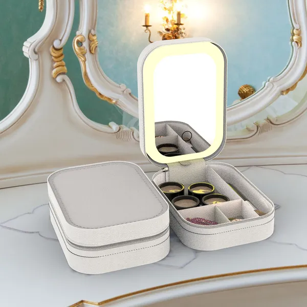 Portable Travel Makeup Bag With LED Mirror Rechargeable Beauty Mirror With 3 Color