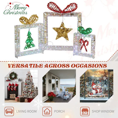 Set Of 3 Lighted Iridescent Cut-out Gift Box Christmas Decorations, Pre-lit Holiday Decor With 357 White LED Lights - view 3