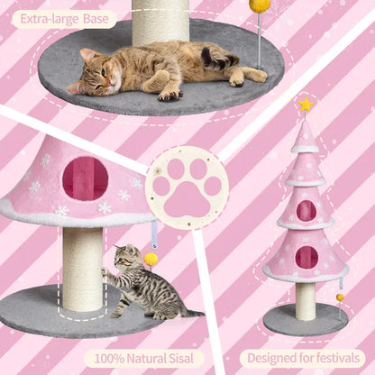 59in Large Tall Christmas Tree Cat Tower With 2 Cat Condos & Scratching Post - view 2