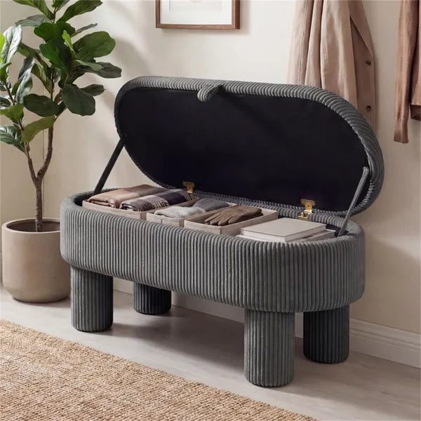 Gray 42 Inch Corduroy Storage Bench, Plush Foam Cushion & Hidden Compartment, 400LBS Seat Weight Capacity - view 5