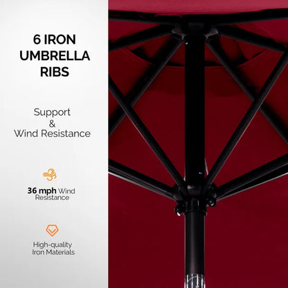9ft Solar LED Patio Umbrella With Push Button Tilt & Crank, 6 Ribs Waterproof Polyester Outdoor Market Table Umbrella - view 3