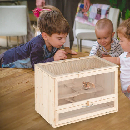 Fir Wood Hamster Cage with Flip Roof, Multi-Ladder Activity Areas for Guinea Pigs Hedgehogs - view 6